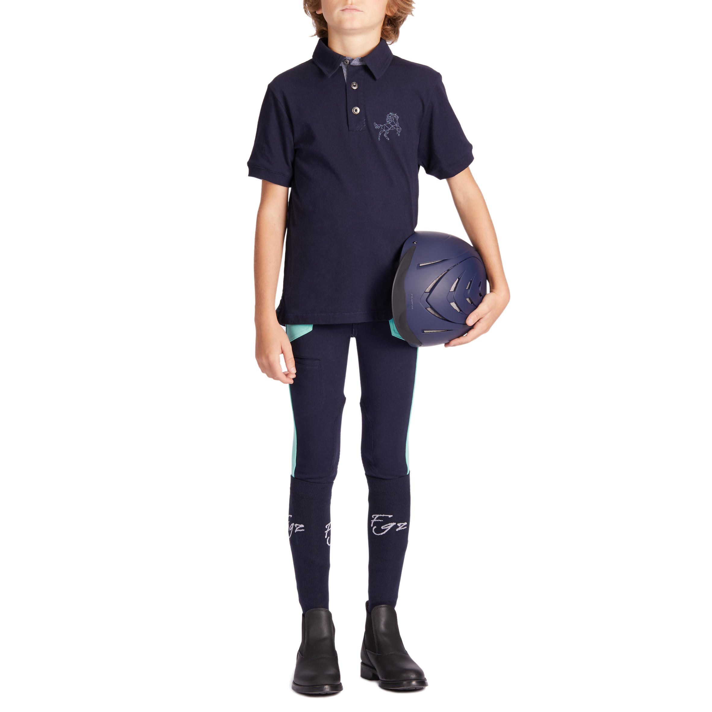 Polo Equitación fouganza 140 Boy Niños Azul Marino Manga Corta 4/5