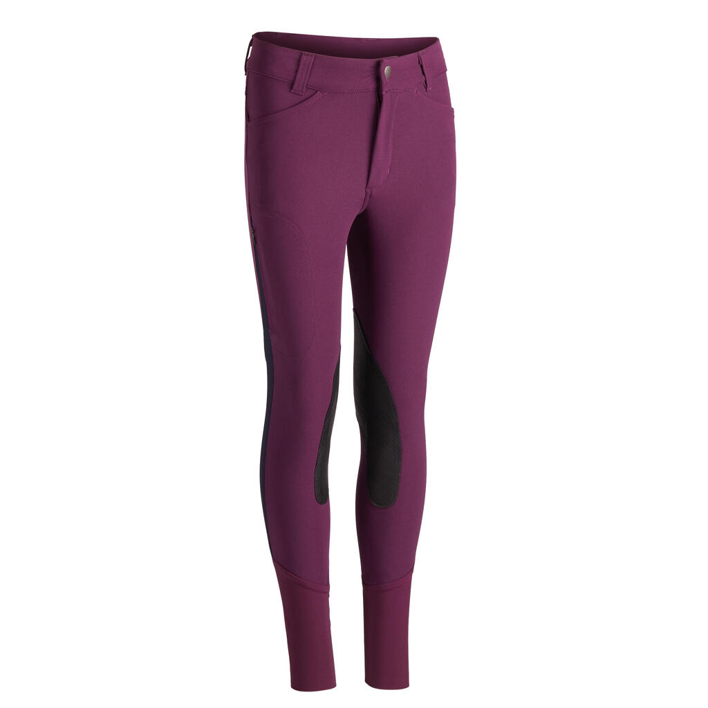 500 Mesh Kids' Horse Riding Jodhpurs - Plum/Navy