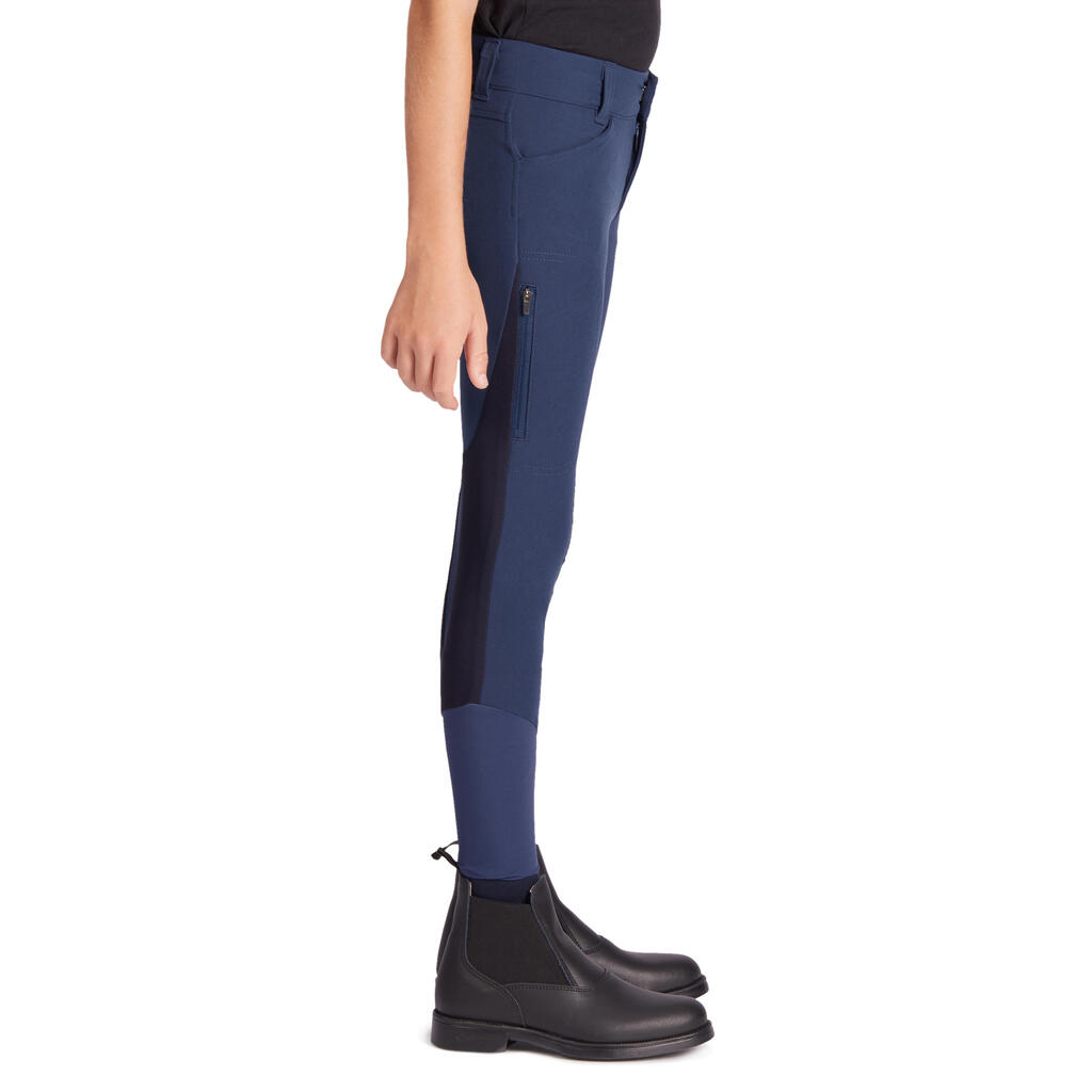Pantalón de equitación júnior 500 MESH azul turquesa y marino
