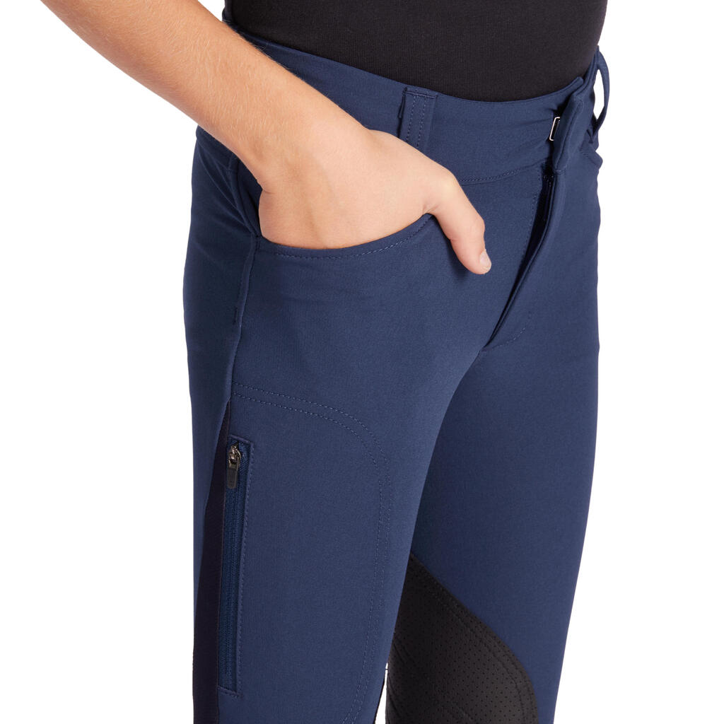 Pantalone za jahanje 500 mrežaste lagane s lepljivim zakrpama dečje - bež