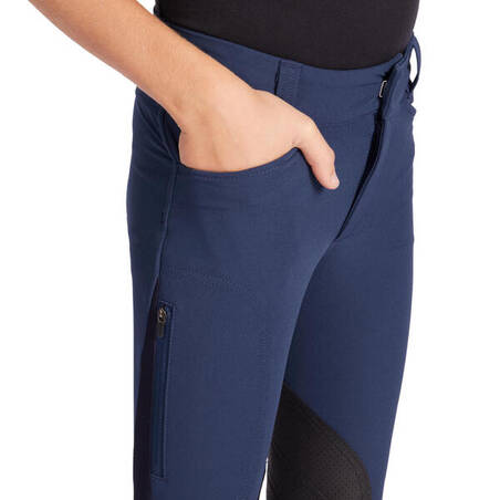 Kids' Horse Riding Lightweight Mesh Jodhpurs with Grippy Suede Patches 500 - Dark Blue