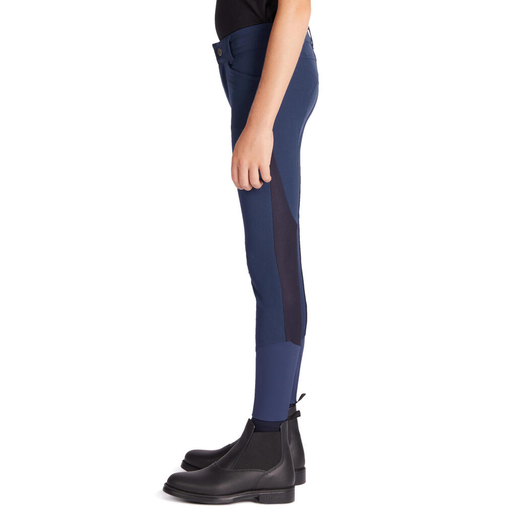 Pantalone za jahanje 500 mrežaste lagane s lepljivim zakrpama dečje - bež