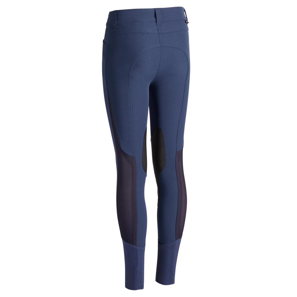 Pantalone za jahanje 500 mrežaste lagane s lepljivim zakrpama dečje - bež