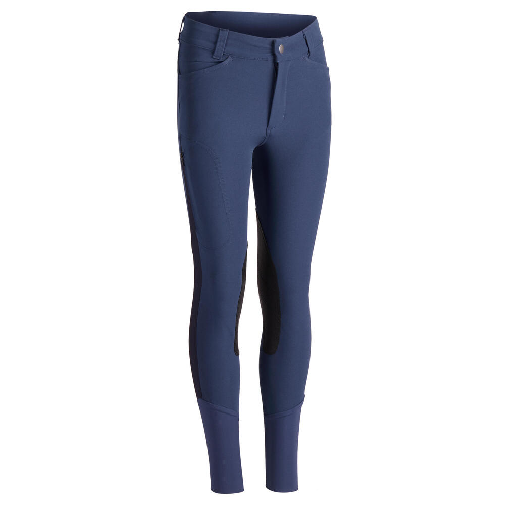 Pantalón de equitación júnior 500 MESH azul turquesa y marino