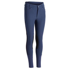 Kids' Horse Riding Lightweight Mesh Jodhpurs with Grippy Suede Patches 500 - Dark Blue