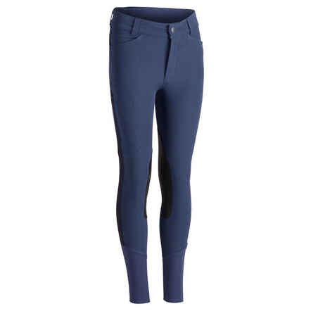 Pantalón de equitación júnior 500 MESH azul turquesa y marino