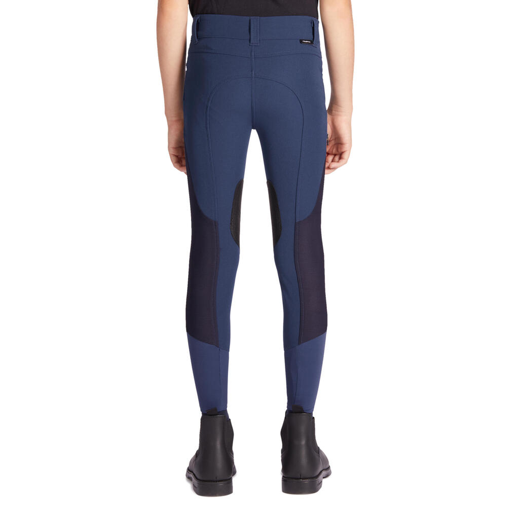Pantalón de equitación júnior 500 MESH azul turquesa y marino