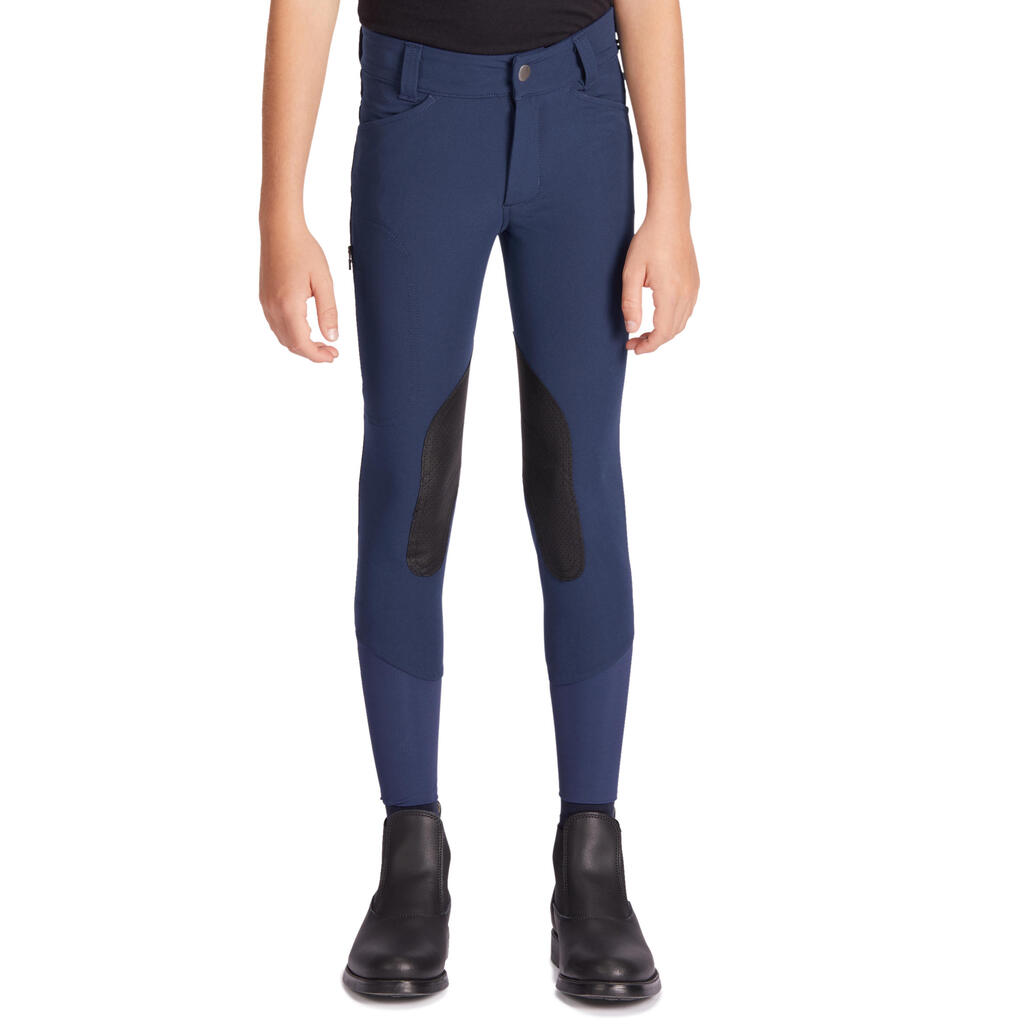 Pantalón de equitación júnior 500 MESH azul turquesa y marino