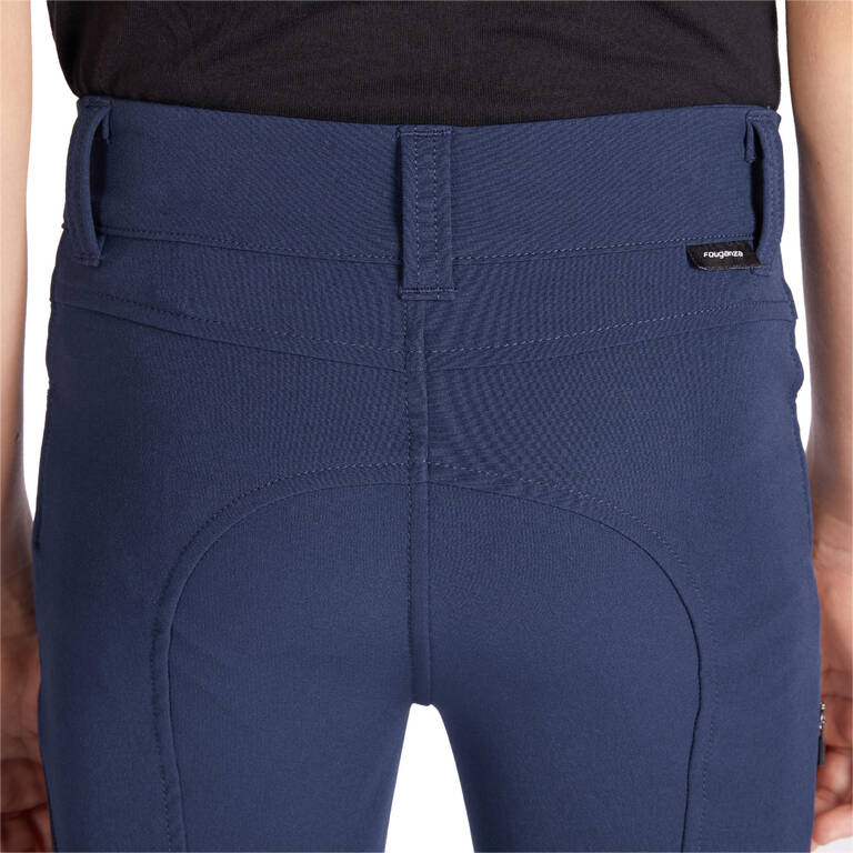 Kids' Horse Riding Lightweight Mesh Jodhpurs with Grippy Suede Patches 500 - Dark Blue