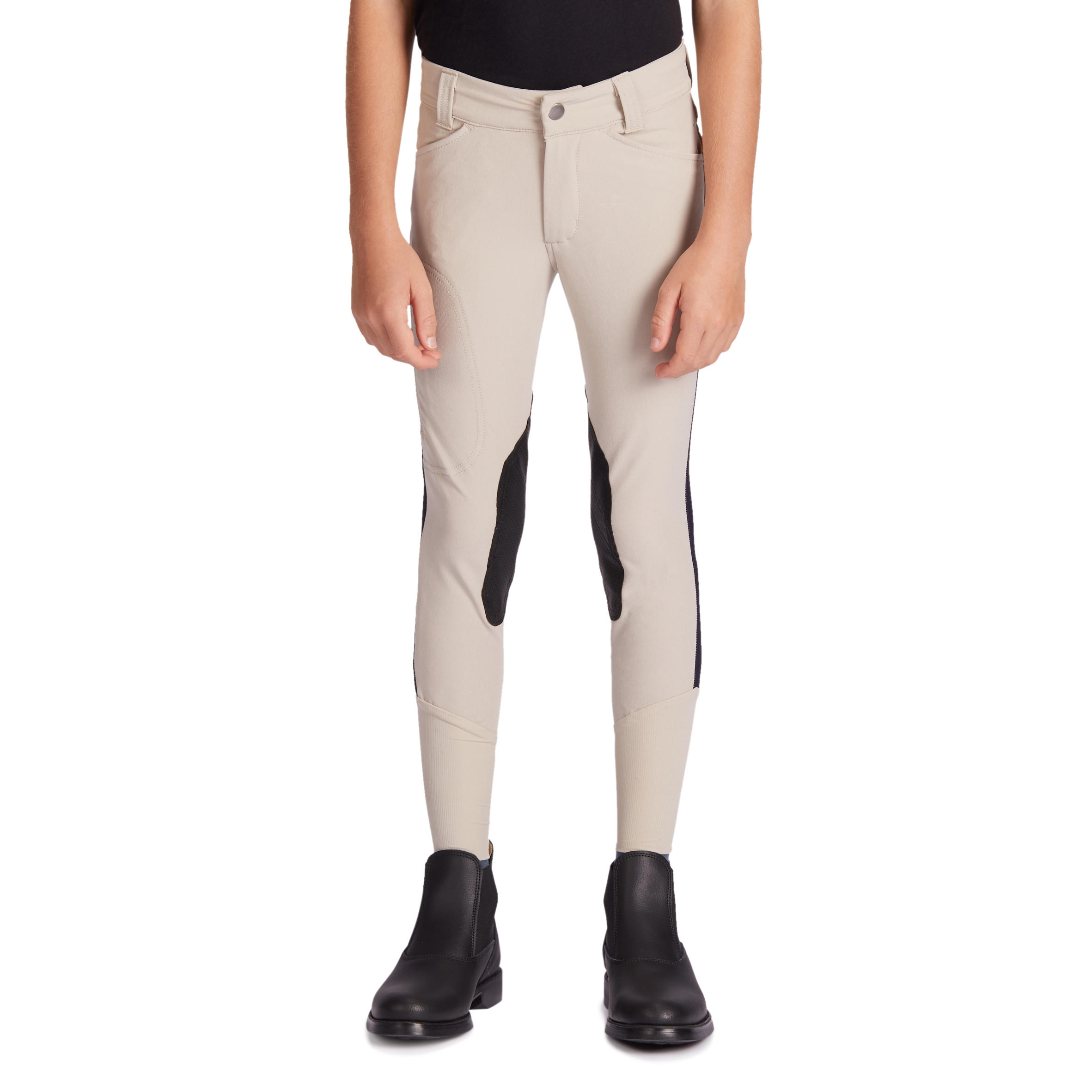 FOUGANZA Lichte rijbroek voor kinderen 500 mesh antislip zitvlak beige