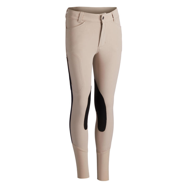 Pantalon équitation enfant 500 MESH beige et marine