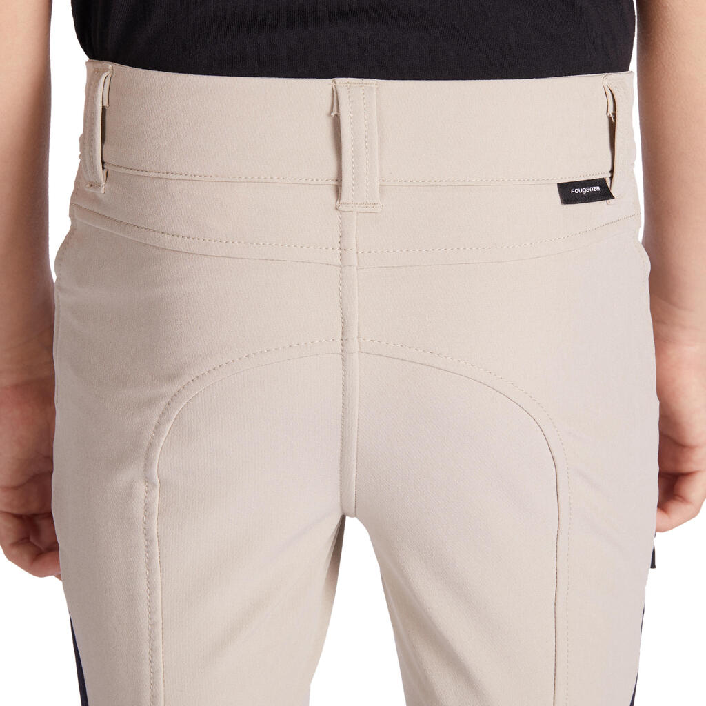 500 Mesh Kids' Horse Riding Jodhpurs - Beige/Navy