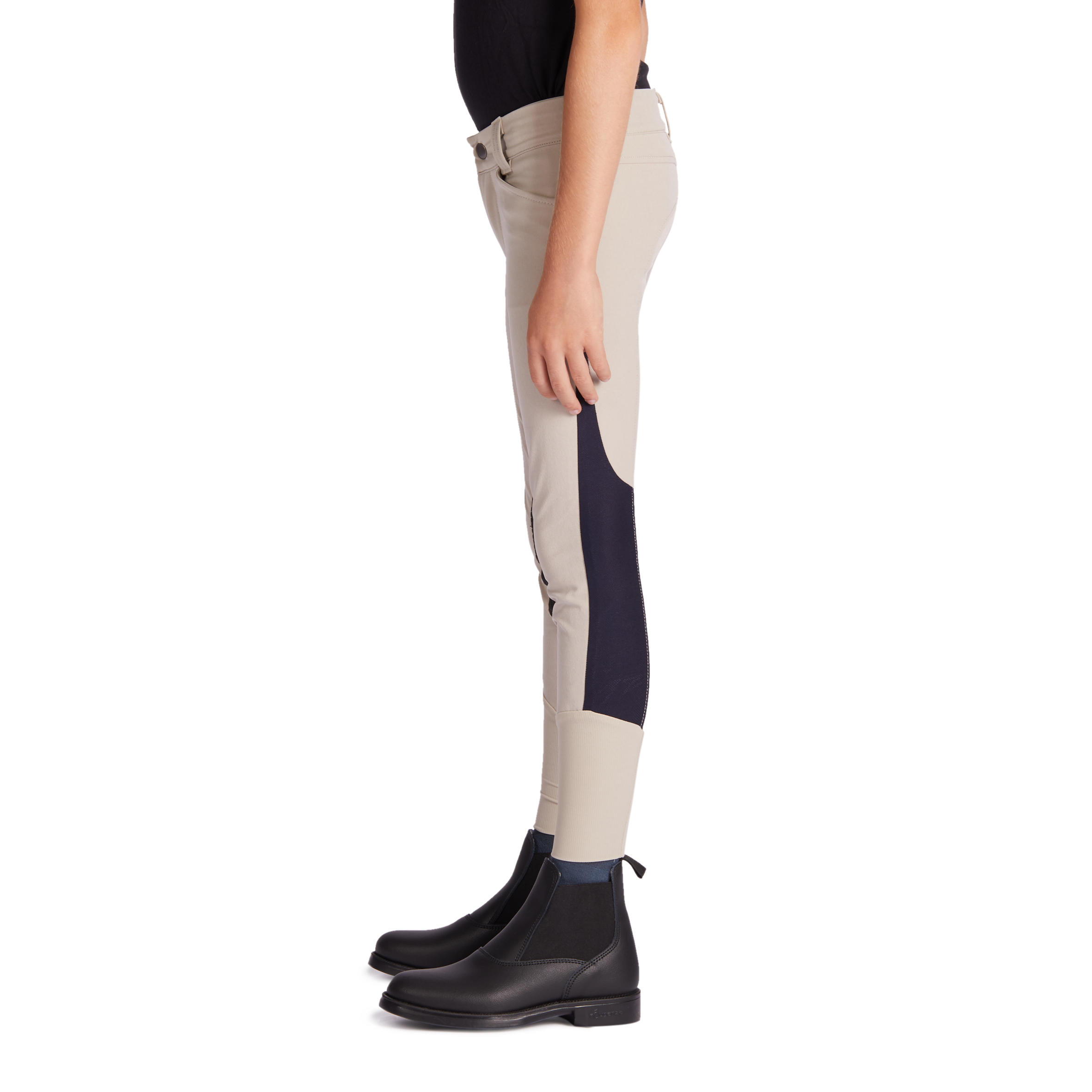 Lichte rijbroek voor kinderen 500 mesh antislip zitvlak beige 7/14