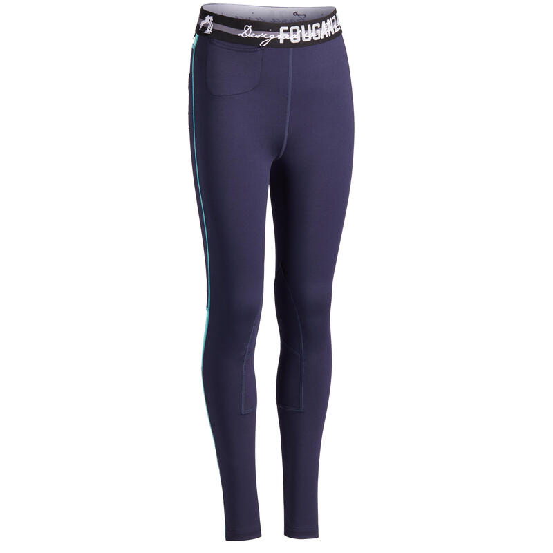 Pantalón equitación fouganza 100 LIGHT niños azul marino y azul turquesa