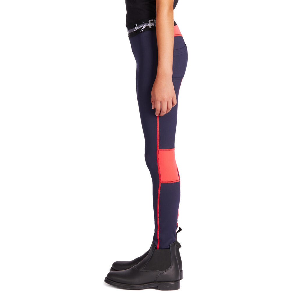 Kids' Horse Riding Lightweight Leggings 100 - Navy/Lilac