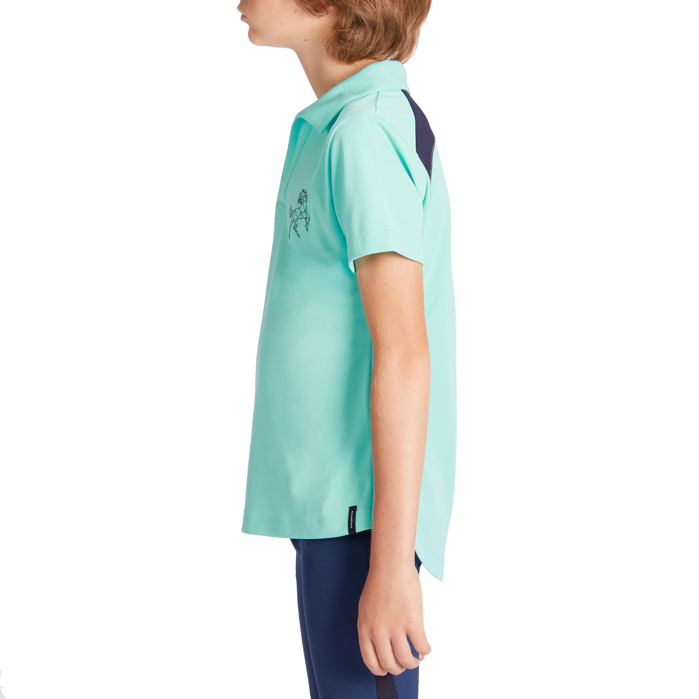Licht poloshirt voor paardrijden kinderen 500 korte mouwen mesh turquoise 6/11