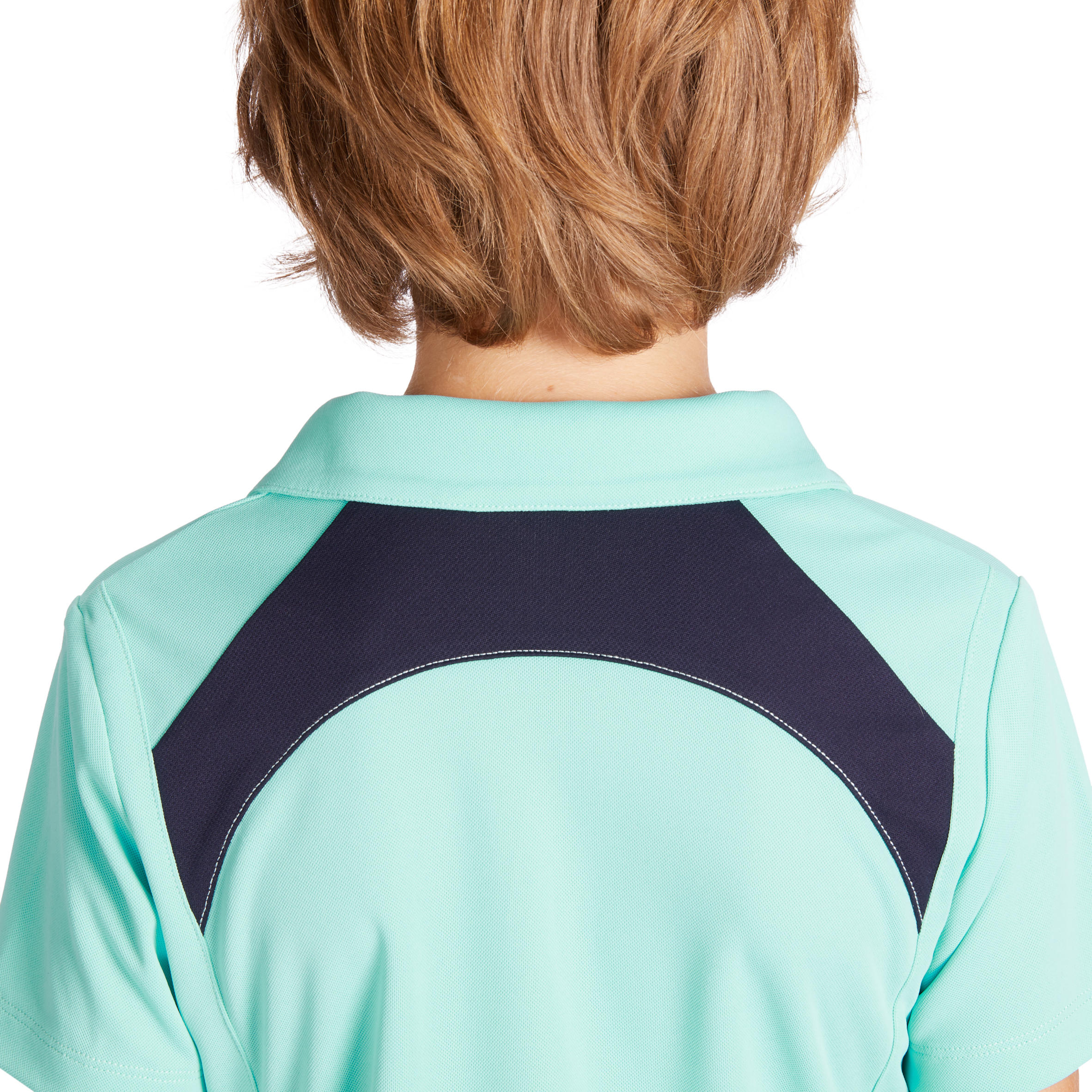 Licht poloshirt voor paardrijden kinderen 500 korte mouwen mesh turquoise 8/11