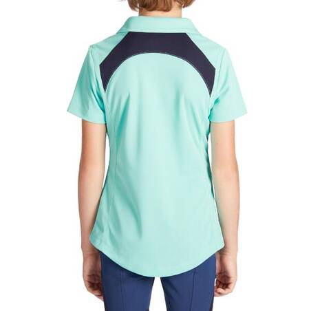 500 Mesh Kids' Short-Sleeved Horse Riding Polo Shirt - Turquoise/Navy