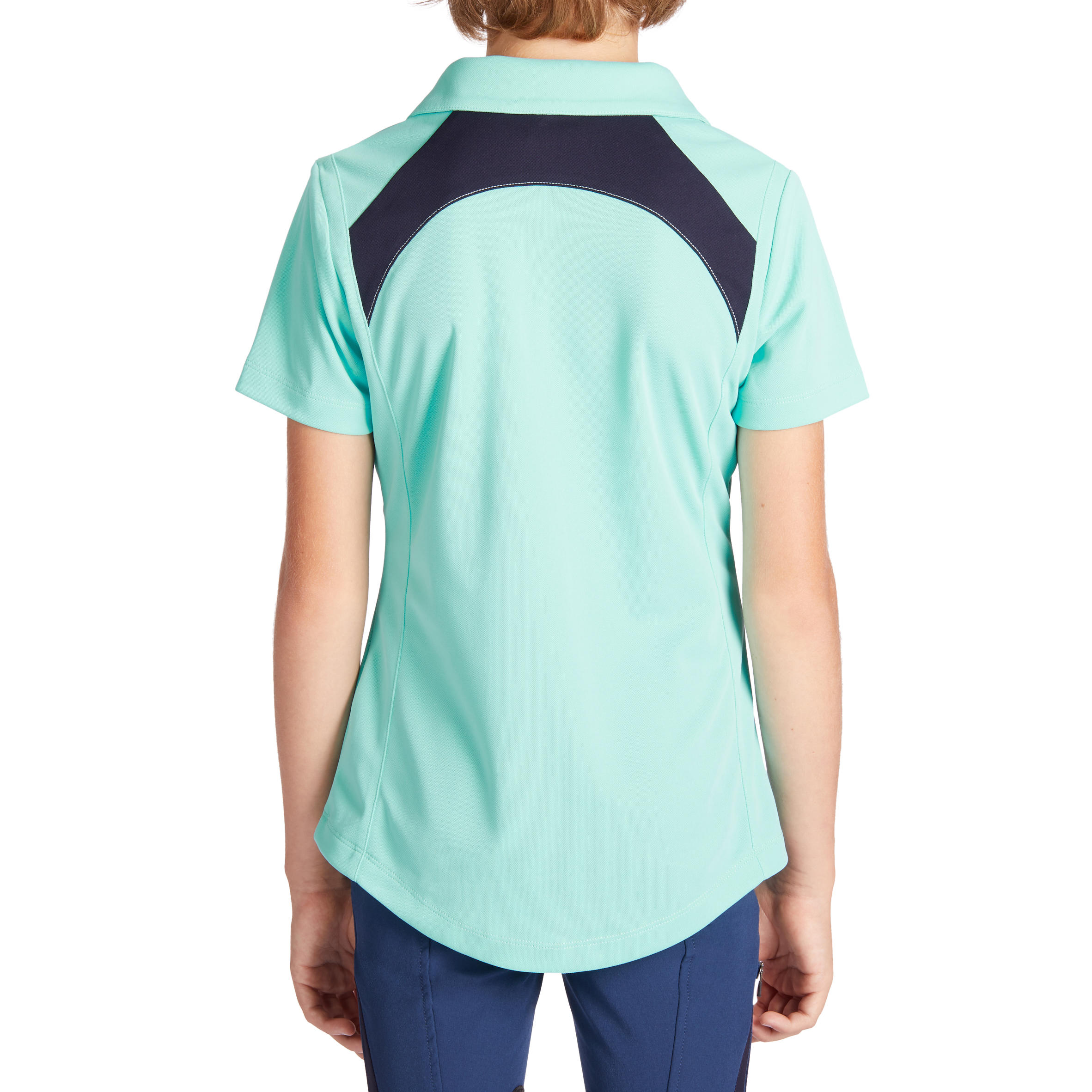 Licht poloshirt voor paardrijden kinderen 500 korte mouwen mesh turquoise 5/11