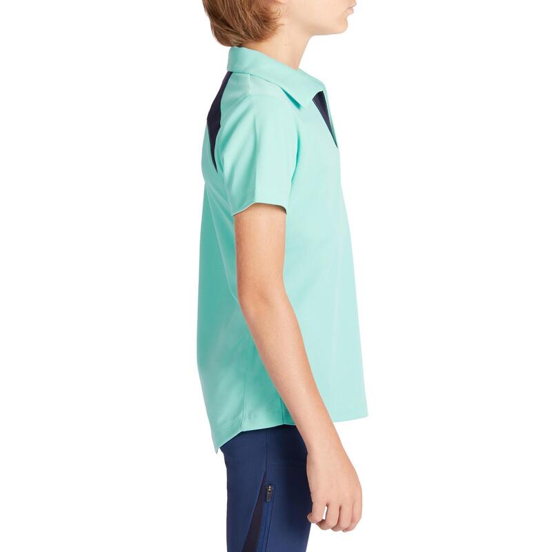 Licht poloshirt voor paardrijden kinderen 500 korte mouwen mesh turquoise