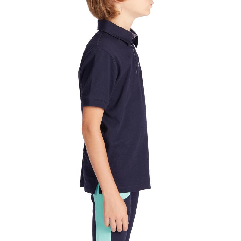 Poloshirt met korte mouwen voor ruitersport jongens 140 marineblauw