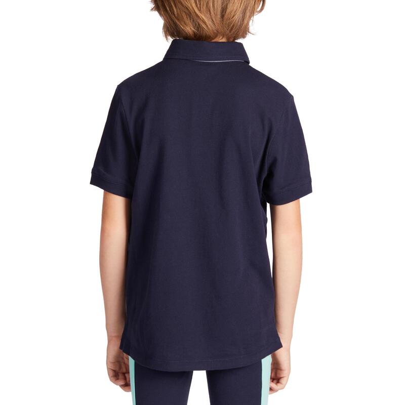 Poloshirt met korte mouwen voor ruitersport jongens 140 marineblauw