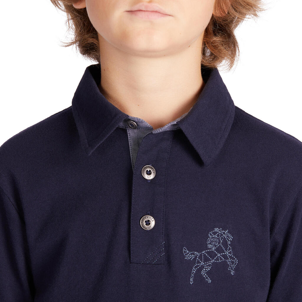 Reit-Poloshirt 140 Jungen marineblau