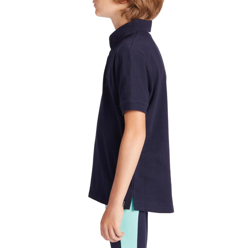 Poloshirt met korte mouwen voor ruitersport jongens 140 marineblauw