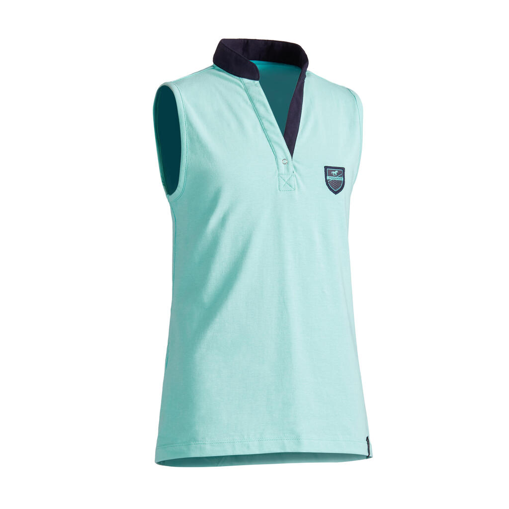 Reitshirt ärmellos 100 Kinder türkis/marineblau