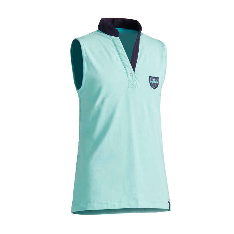 100 Girls' Horse Riding Tank Top - Turquoise/Navy