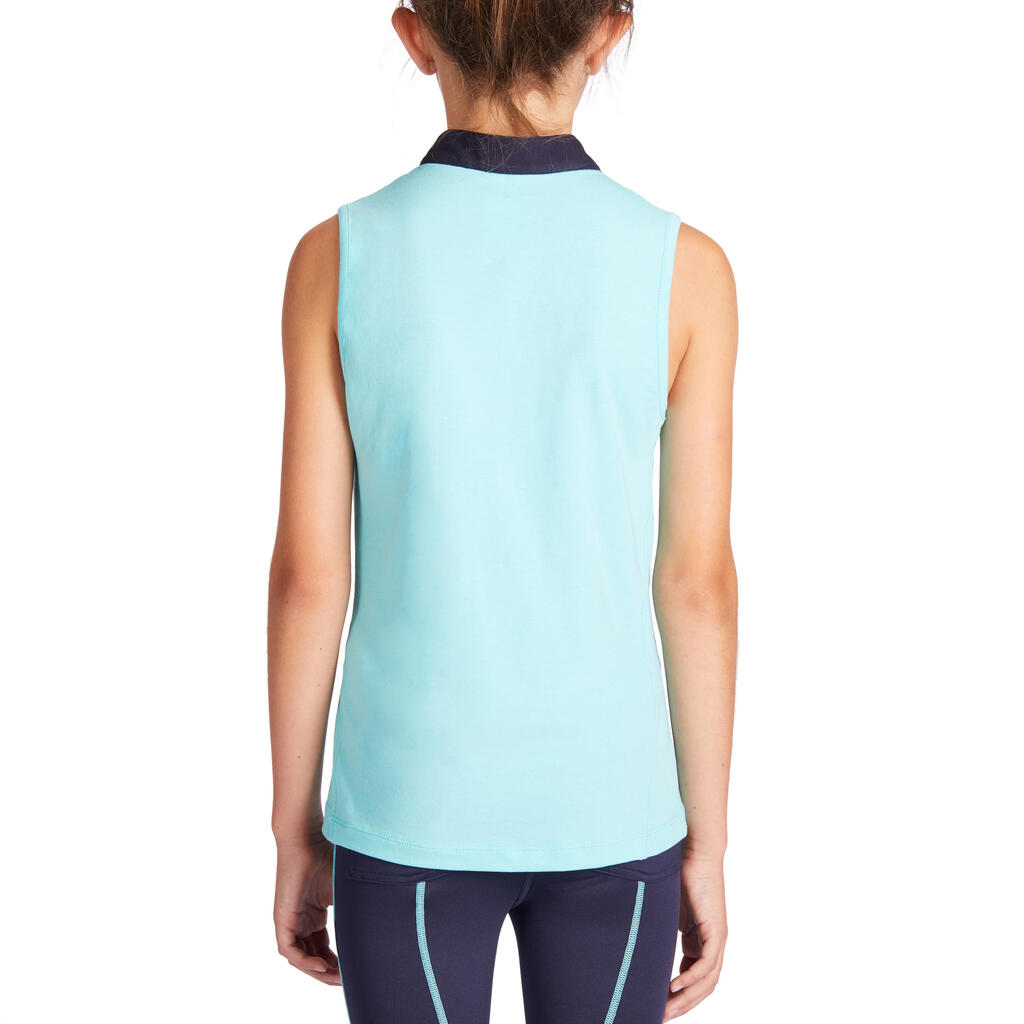 Reitshirt ärmellos 100 Kinder türkis/marineblau