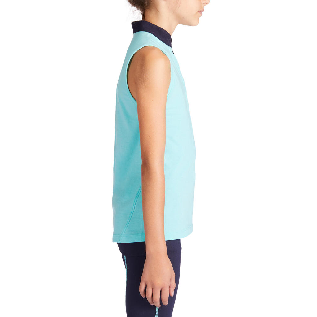 Reitshirt ärmellos 100 Kinder türkis/marineblau