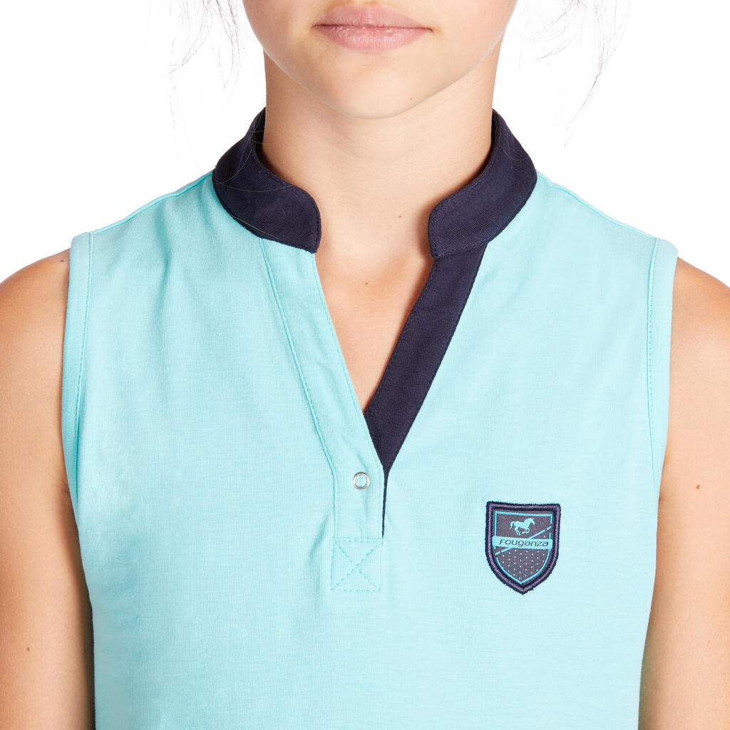 Reitshirt ärmellos 100 Kinder türkis/marineblau