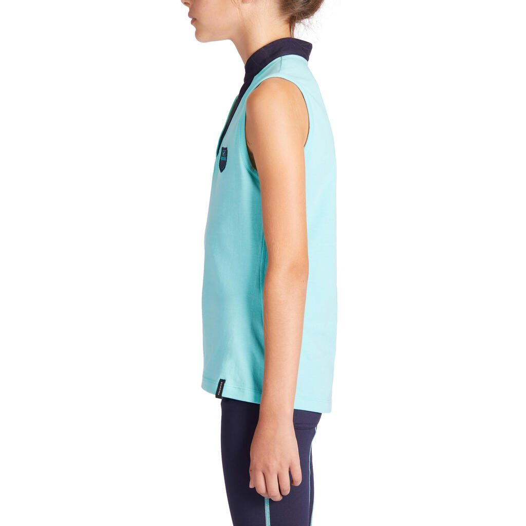 Reitshirt ärmellos 100 Kinder türkis/marineblau
