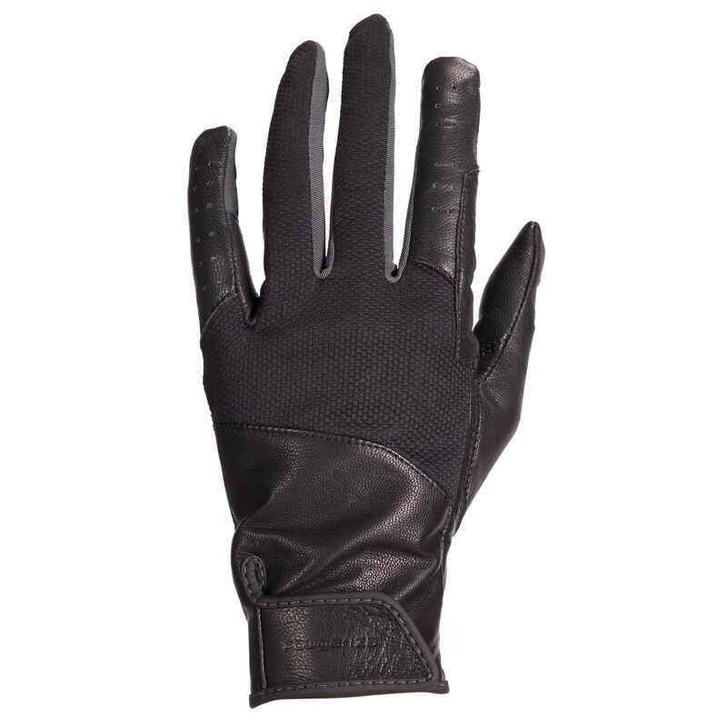 Women's Horse Riding Leather Gloves 960 - Black