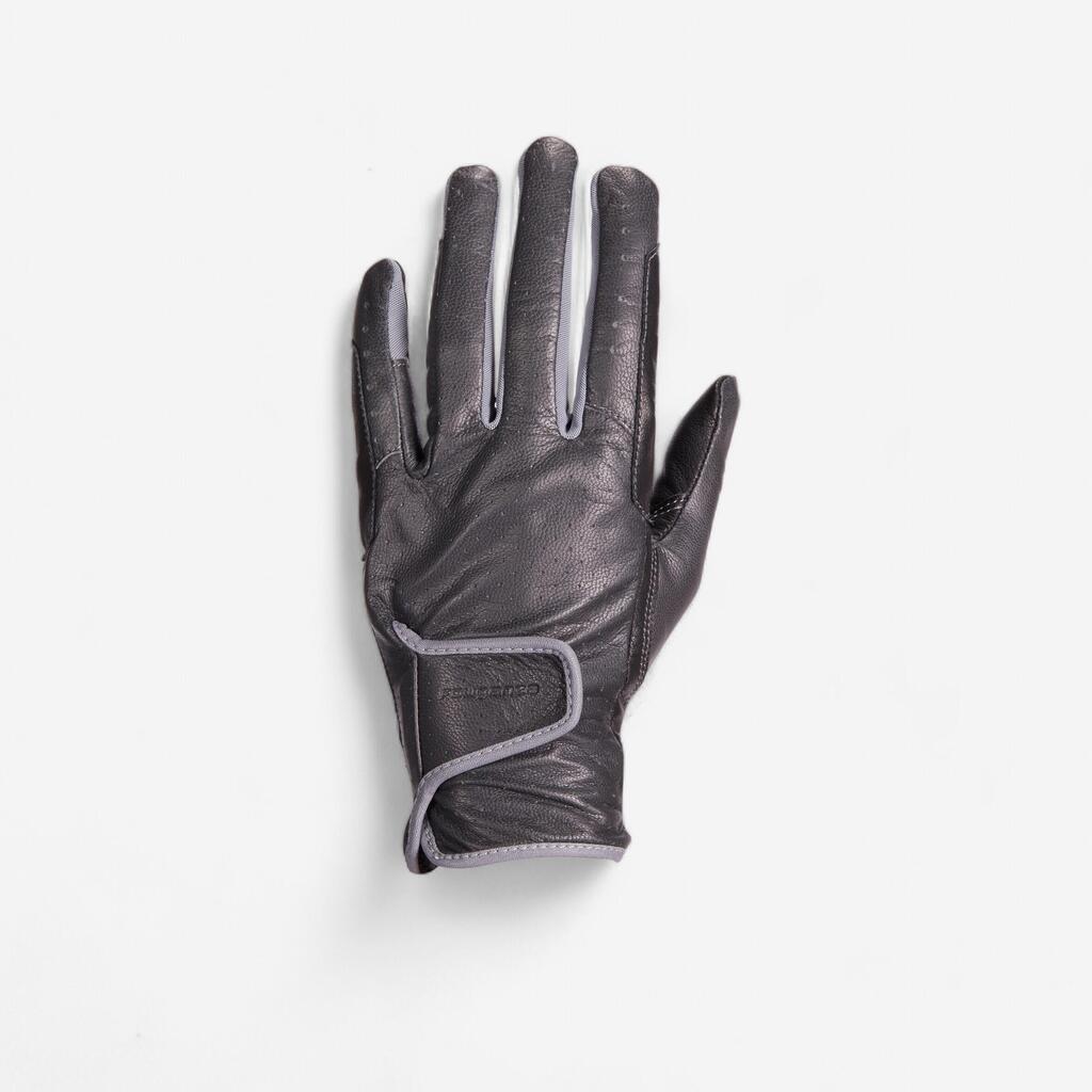 Women's Horse Riding Leather Gloves 900 - Black