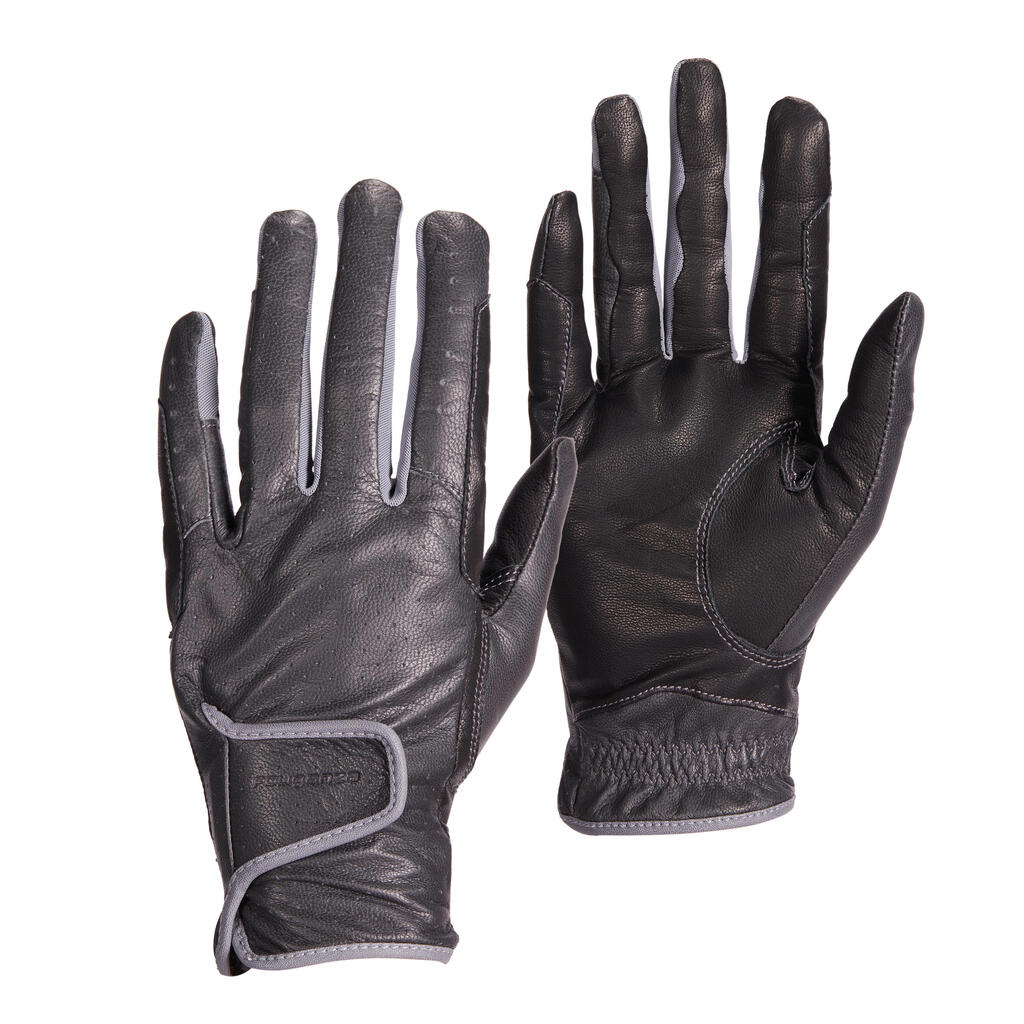 Women's Horse Riding Leather Gloves 900 - Black