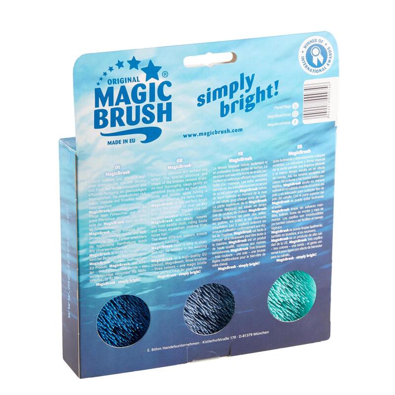 Brosses équitation MAGIC BRUSH lot de 3 brosses turquoise, mauve et bleu