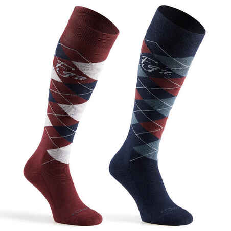 Argyle Adult Horse Riding Socks - Navy/Burgundy