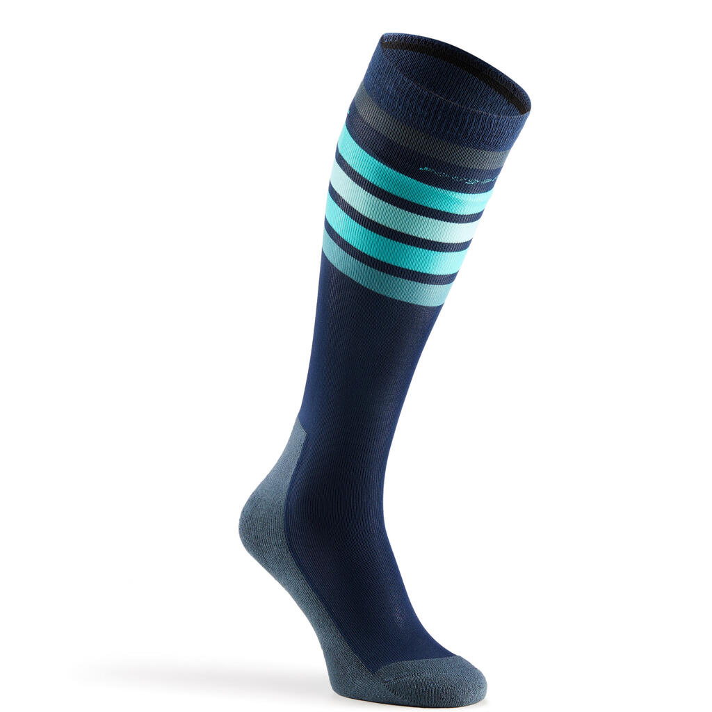 Reitsocken 100 Erwachsene Einzelpaar blau/türkis gestreift