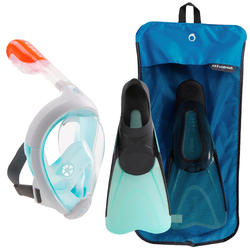Easybreath Mask and Fins Snorkelling Set - Turquoise Blue Black