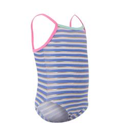 Maillot de bain bébé fille une pièce rayé bleu, blanc et or