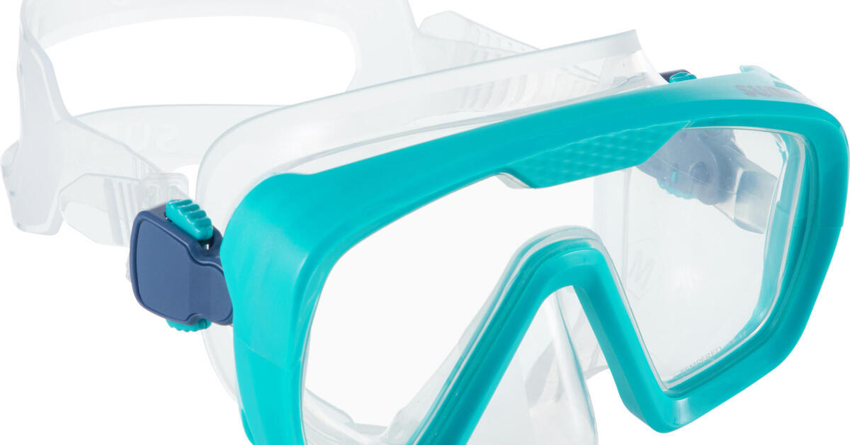 SUBEA SCD 100 SCUBA DIVING MASK TRANSLUCENT SKIRT AND TURQUOISE FRAME