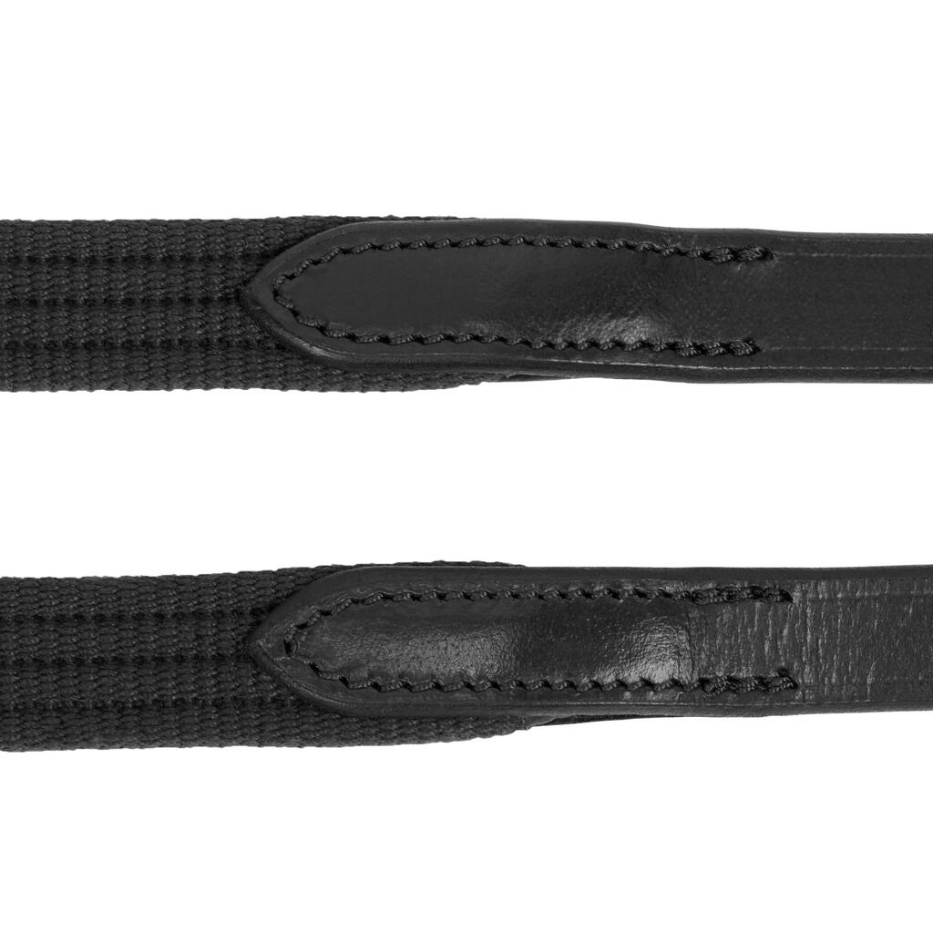 Horse Riding Silicone Grip Leather Reins for Horses 500 - Black