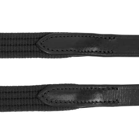 Horse Riding Silicone Grip Leather Reins for Horses 500 - Black