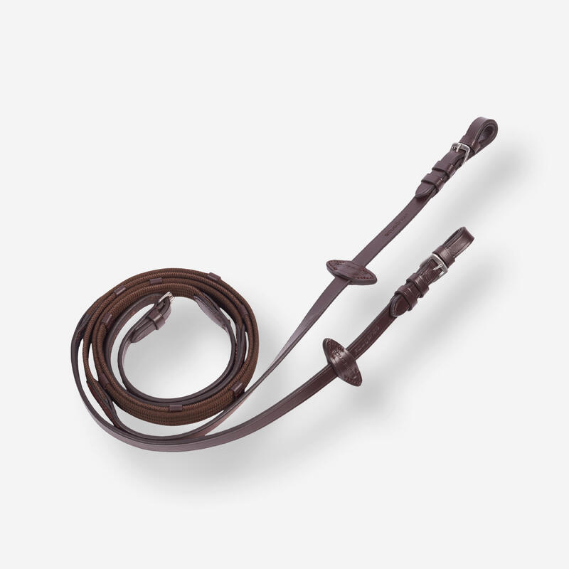 Rênes équitation cuir grip Cheval - 500 marron