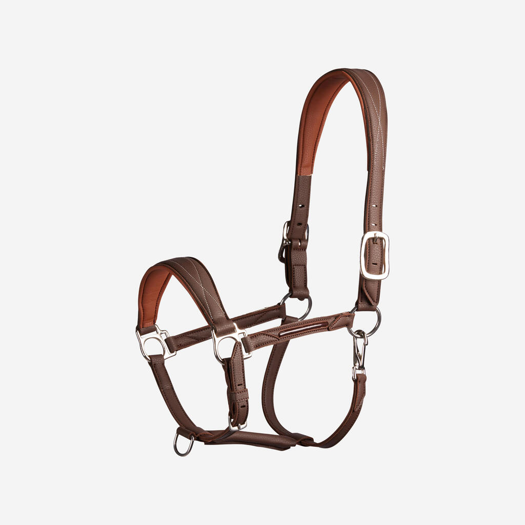 Horse Riding Synthetic Leather Halter for Horse & Pony 500 - Brown