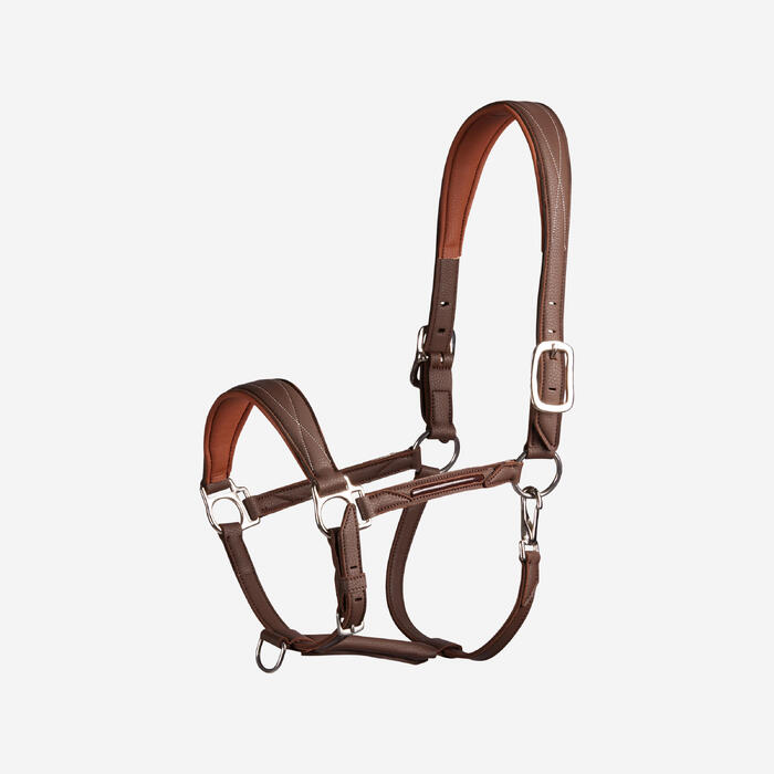 Vibrania Padded Leather Horse Halter in Two Tone Super Soft Premium  Distressed Leather with Solid Brass Hardware (Full Size, Brown)