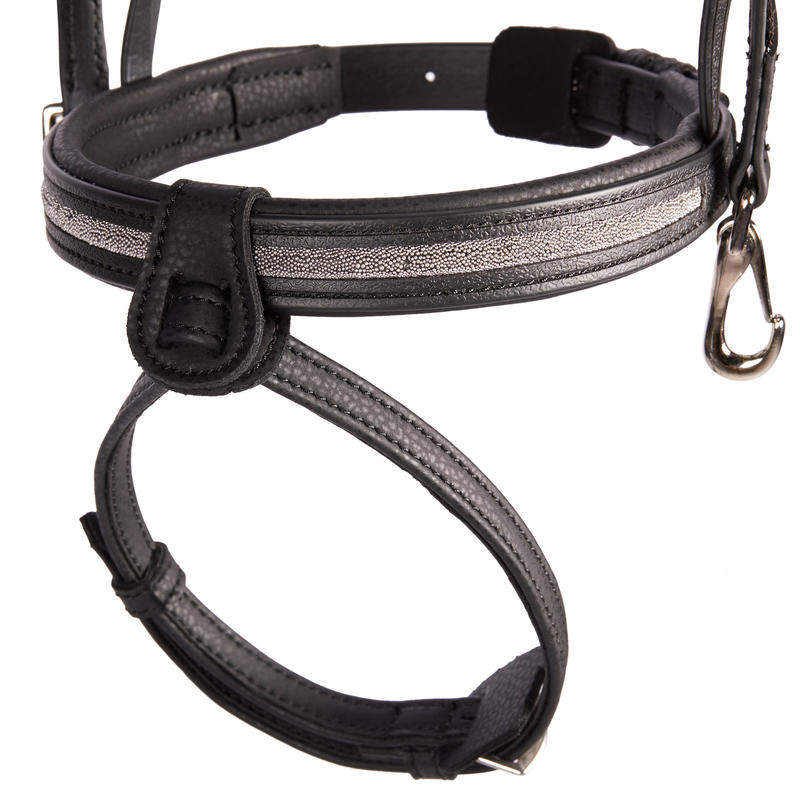 Horse & Pony Synthetic Bridle With French Noseband & Reins Set 500 Shiny Black Decathlon