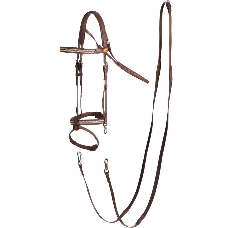 FOUGANZA 500 Horse Riding Bridle + Reins For Horse Brown...